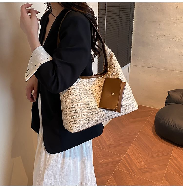 Set: Faux Leather Shoulder Bag + Key Pouch