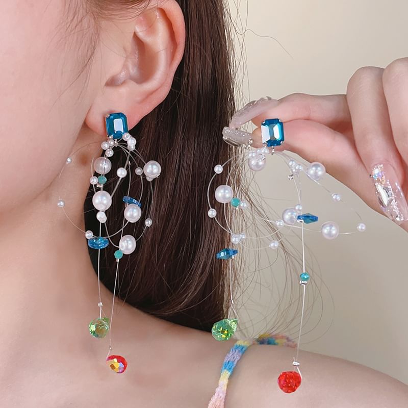 Earring Drop Rhinestone Pearl Faux