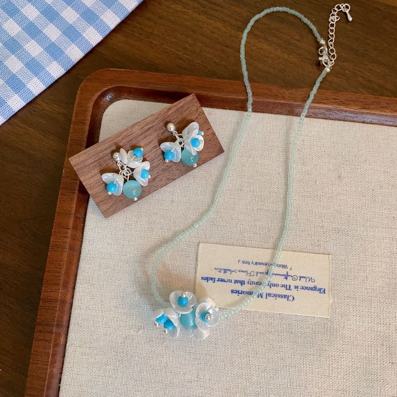 Beaded Necklace Earring Drop / Floral