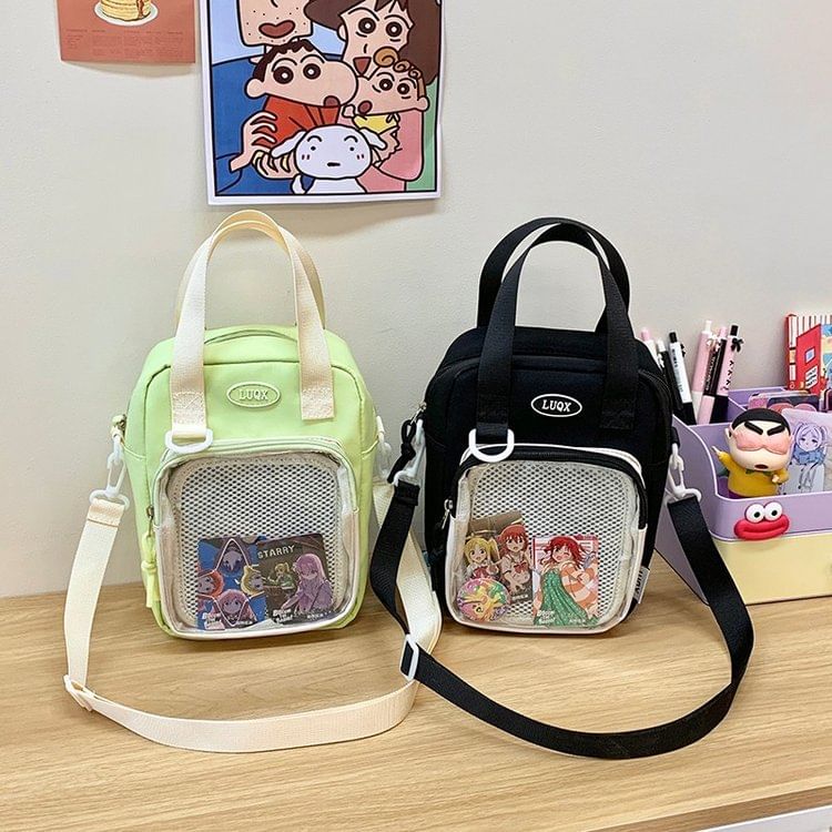 Mesh Panel Crossbody Bag