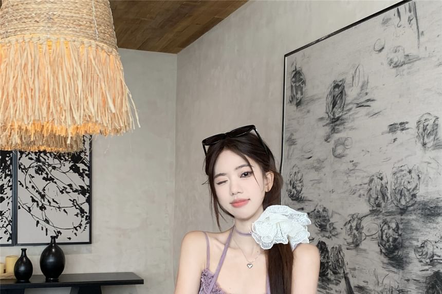 Halter Neck Lace Asymmetrical Flowy Top