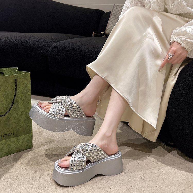 Sandals Strap Rhinestone Platform Cross