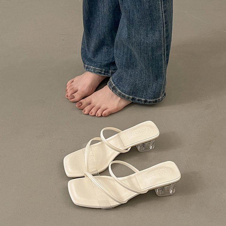 Sandals Toe Square Heel Slide PVC Low