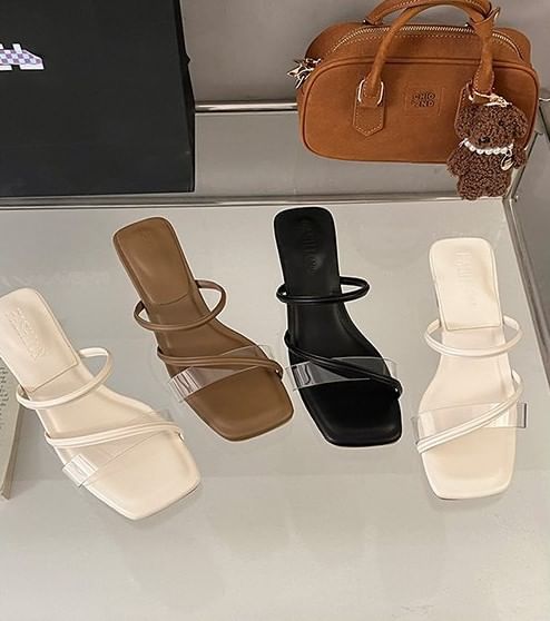 Sandals Toe Square Heel Slide PVC Low