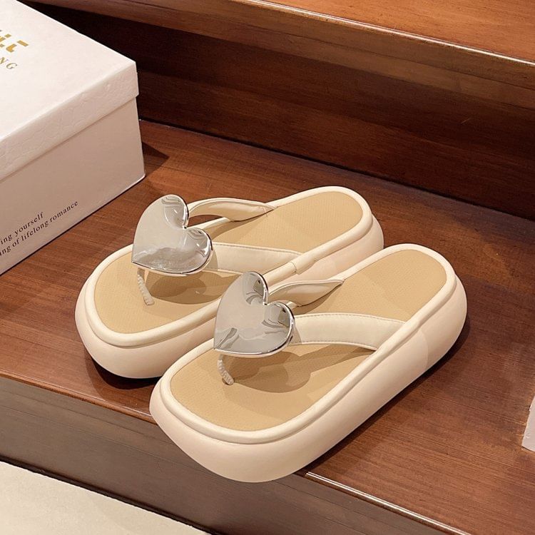 Heart Flip Accent Platform Flops