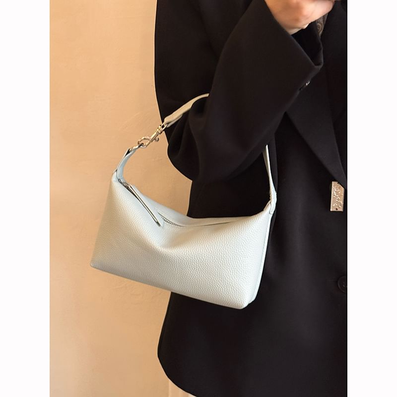 Faux Leather Plain Shoulder Bag