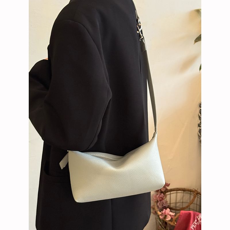 Faux Leather Plain Shoulder Bag
