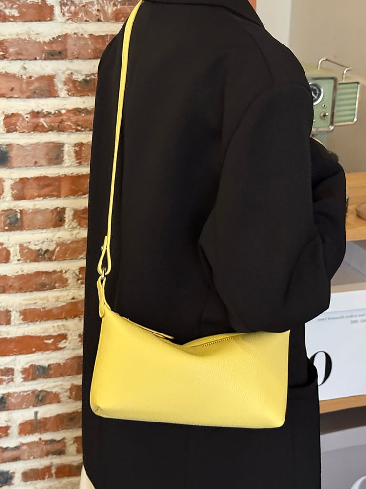 Faux Leather Plain Shoulder Bag