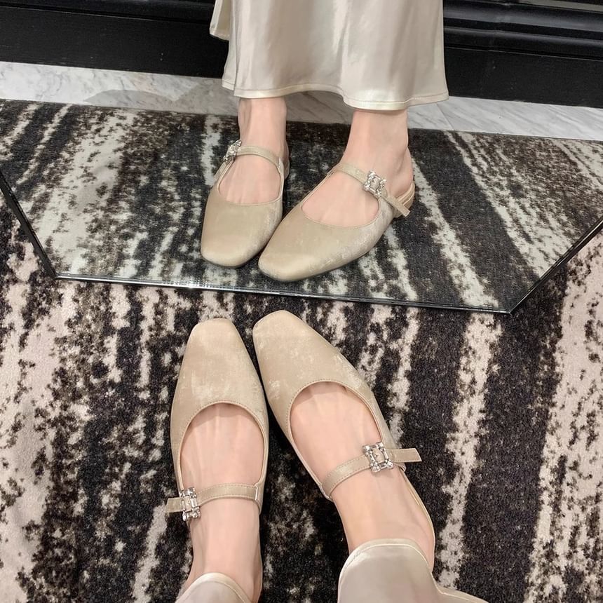 Mules Toe Heel Chunky Rhinestone Square