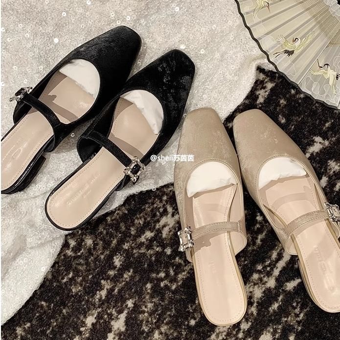 Mules Toe Heel Chunky Rhinestone Square