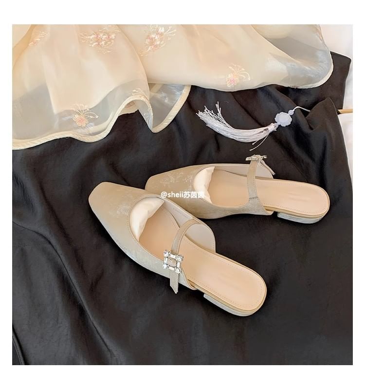 Mules Toe Heel Chunky Rhinestone Square