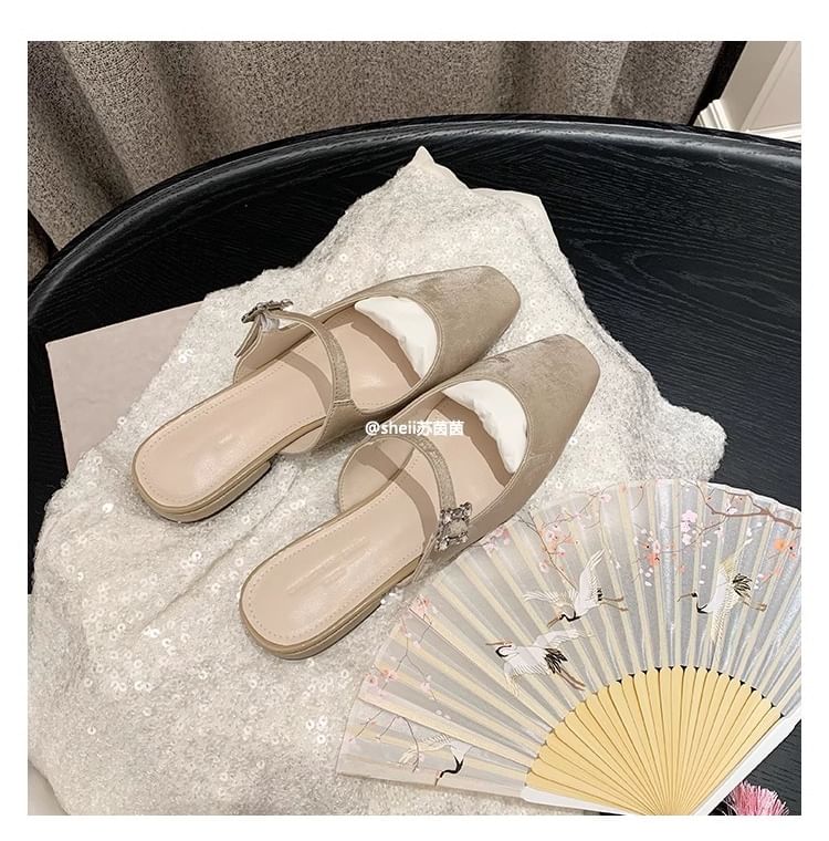 Mules Toe Heel Chunky Rhinestone Square