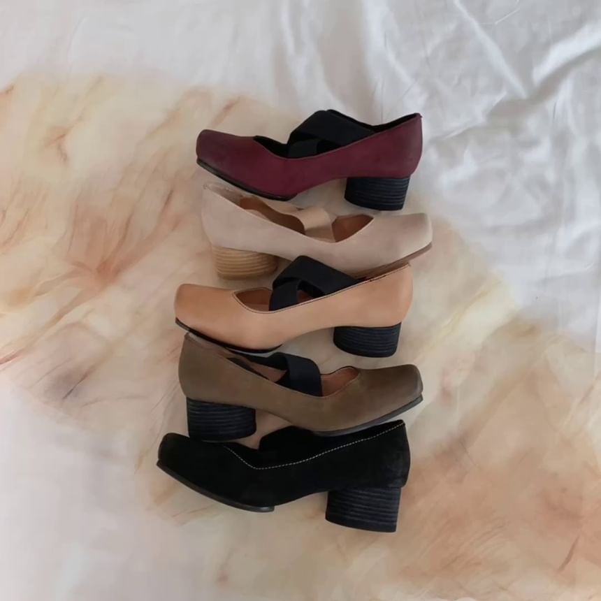 Square Cross Strap Pumps Mary Toe Heel Chunky Jane