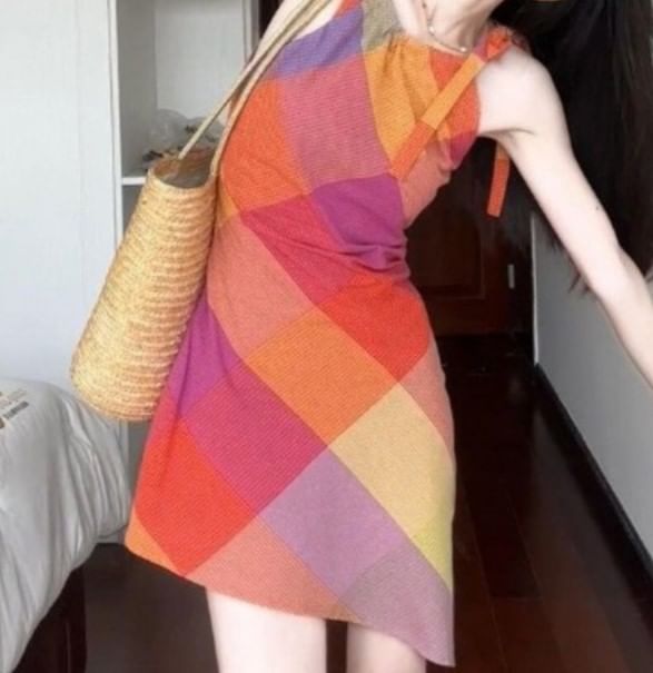Spaghetti Strap Plaid Mini Sundress