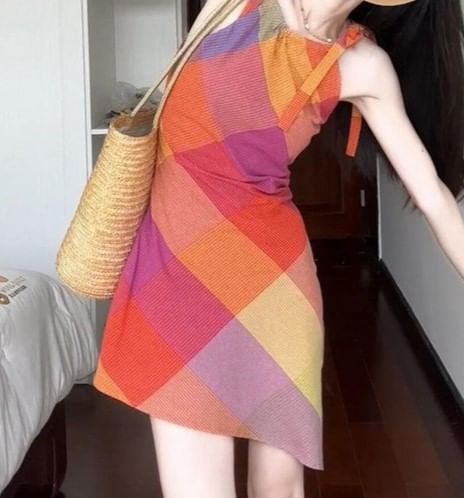 Spaghetti Strap Plaid Mini Sundress