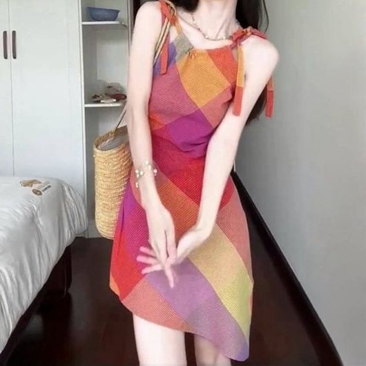 Spaghetti Strap Plaid Mini Sundress