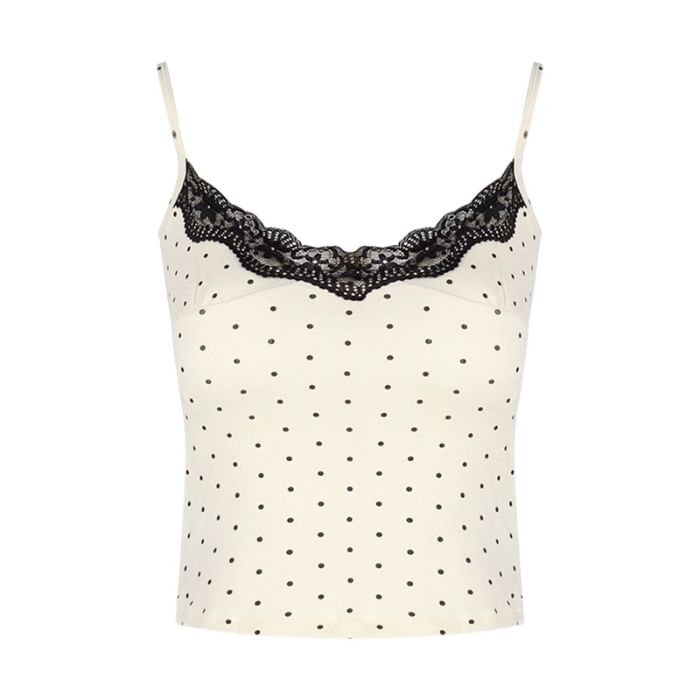 Scoop Neck Lace Trim Dotted Cami Top