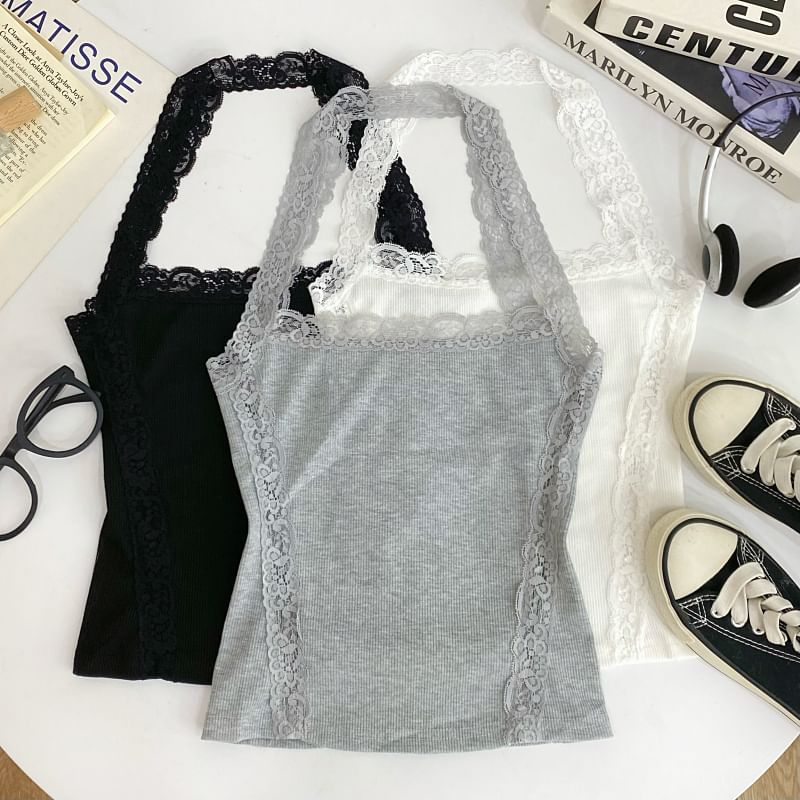 Halter Lace Panel Top