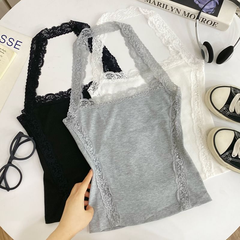 Halter Lace Panel Top