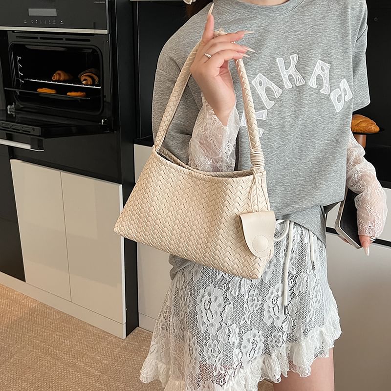 Woven Faux Leather Shoulder Bag