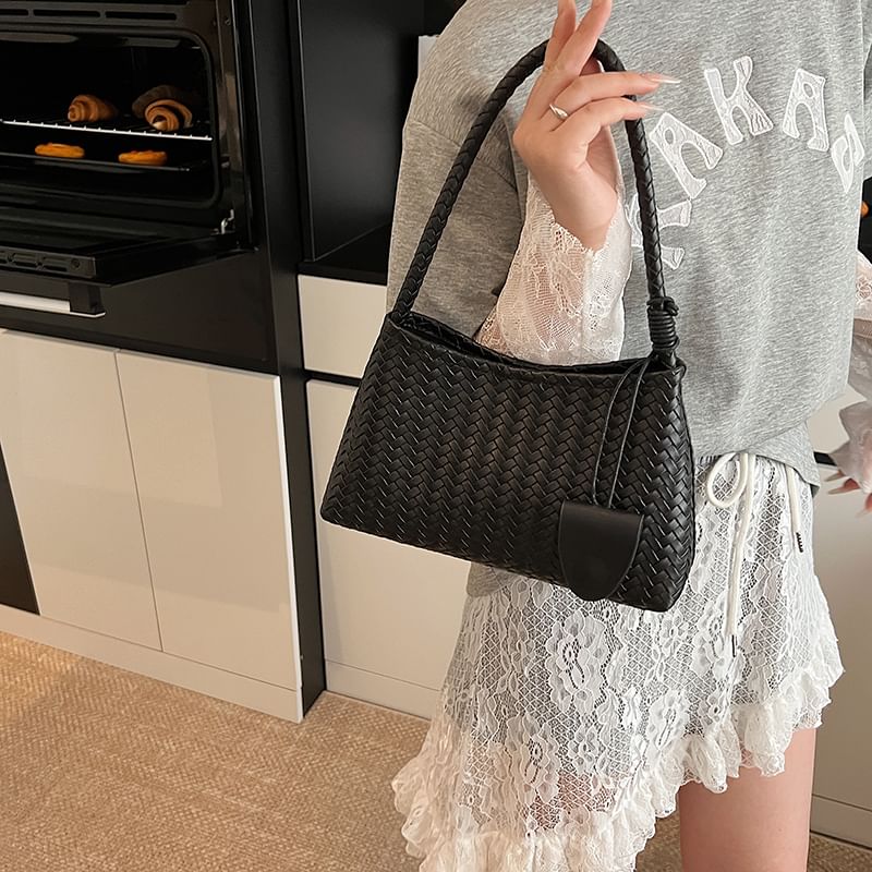 Woven Faux Leather Shoulder Bag