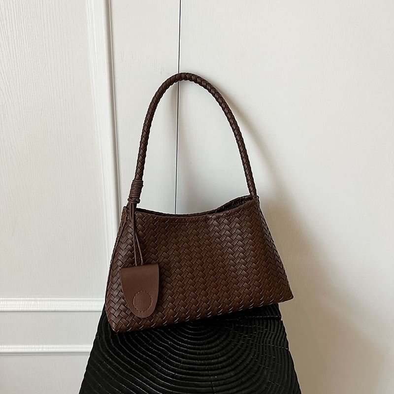 Woven Faux Leather Shoulder Bag