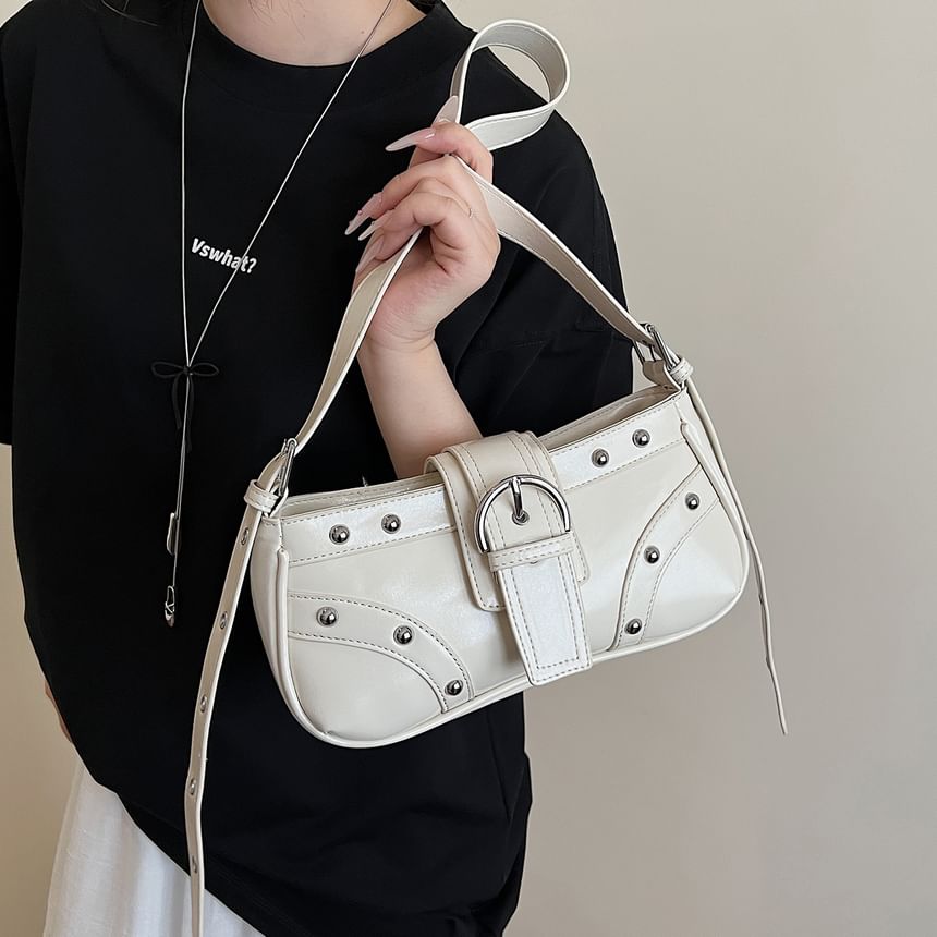Studded Buckle Panel Shoulder Bag