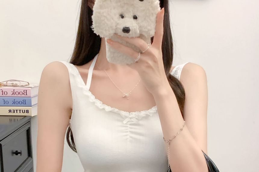 Crew Neck Lace-Trimmed Crop Tank
