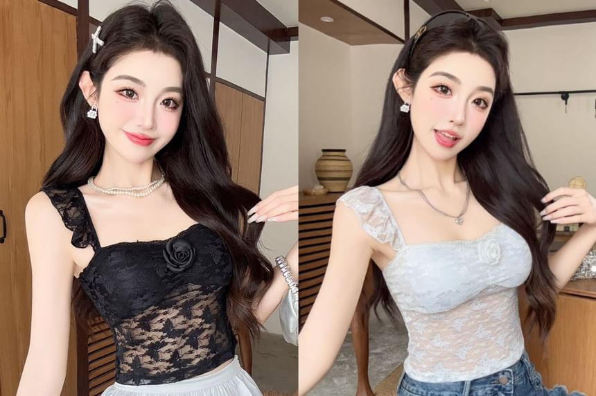 Sleeveless Lace Crop Top