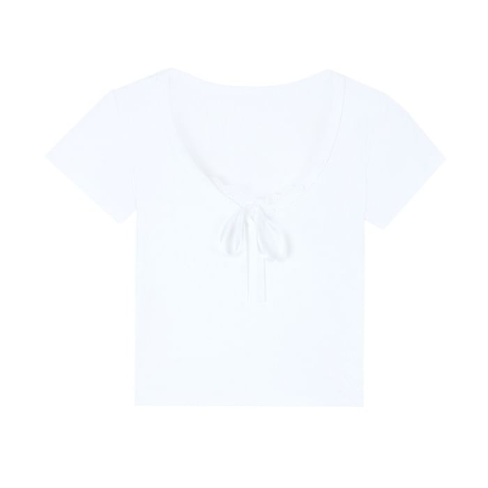 V-Neck Lace Trim Short Sleeve Top