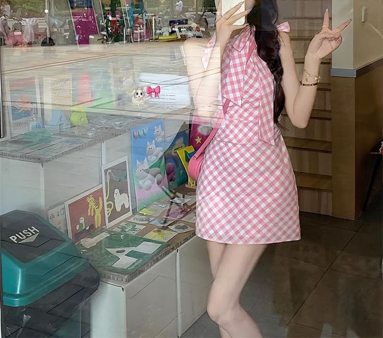 A-Line Plaid Sleeveless Dress Mini