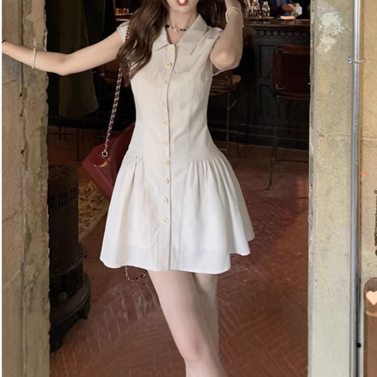 A-Line Mini Shirt Dress Short-Sleeve Plain