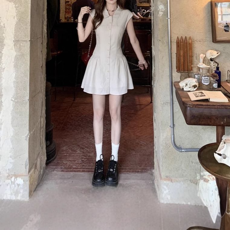 A-Line Mini Shirt Dress Short-Sleeve Plain