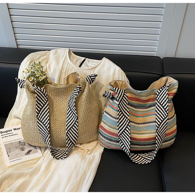 Striped Straw Shoulder Bag