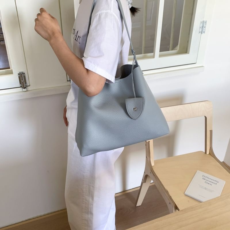 Faux Leather Shoulder Bag With Pouch & Accessory Holder