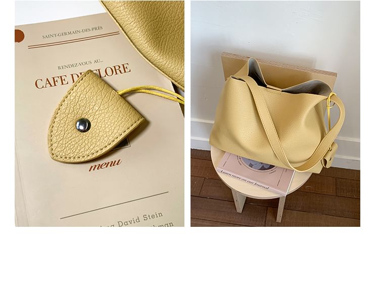 Faux Leather Shoulder Bag With Pouch & Accessory Holder