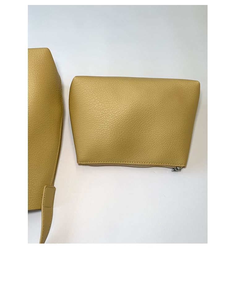 Faux Leather Shoulder Bag With Pouch & Accessory Holder