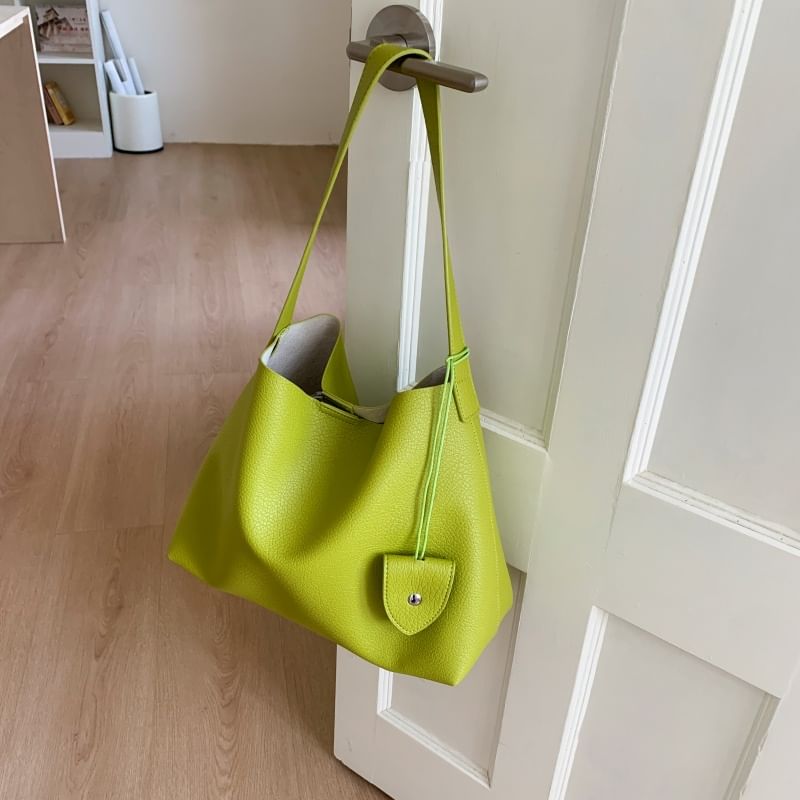 Faux Leather Shoulder Bag With Pouch & Accessory Holder
