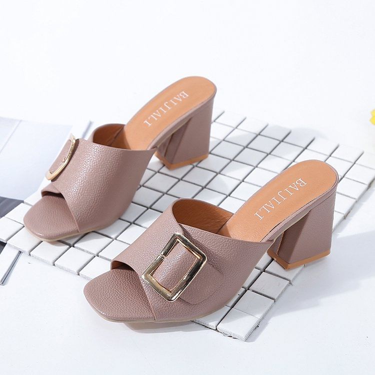 Chunky Sandals Heel Slide Buckled