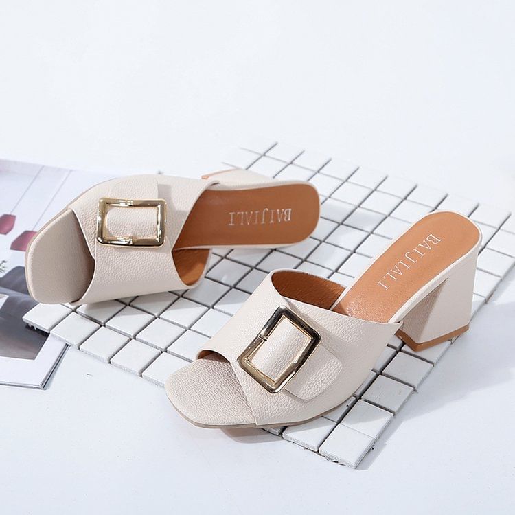Chunky Sandals Heel Slide Buckled