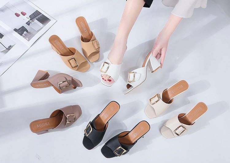 Chunky Sandals Heel Slide Buckled