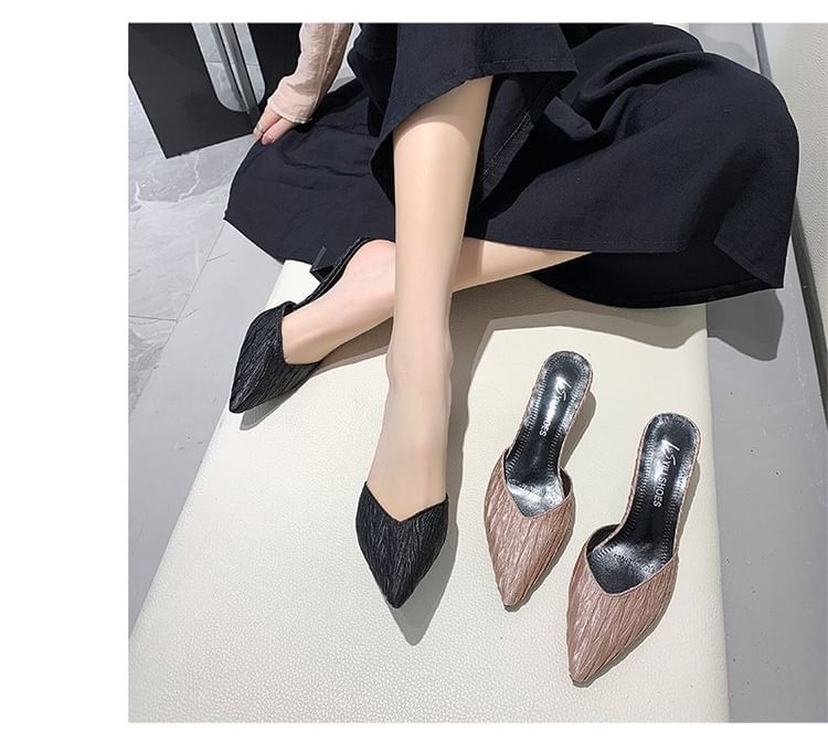 Pointed Heel Toe Kitten Mules