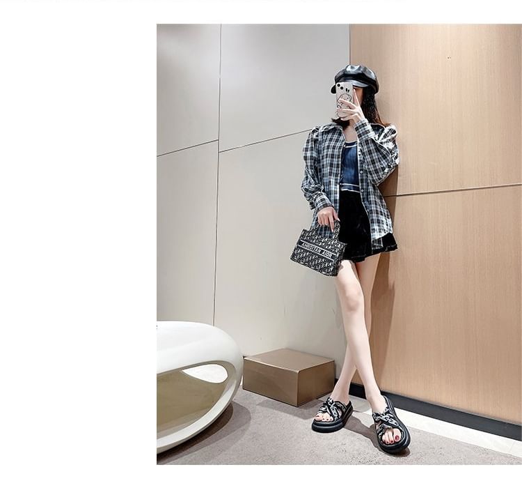 Knot Sandals Cross Criss Platform Slide Print