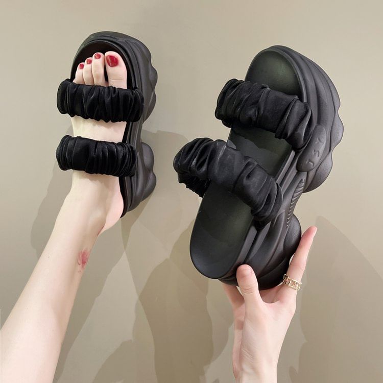 Platform Ruched Slide Plain Sandals Strap