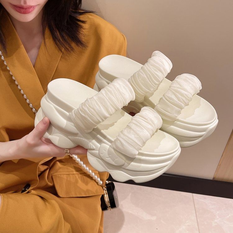 Platform Ruched Slide Plain Sandals Strap