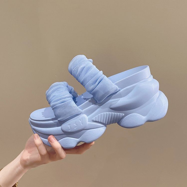 Platform Ruched Slide Plain Sandals Strap