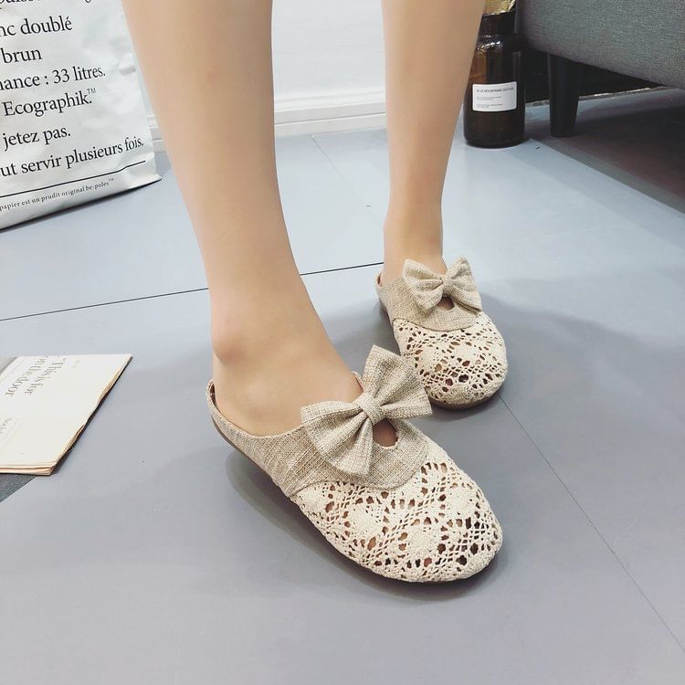 Bow Mules Cutout Round Toe
