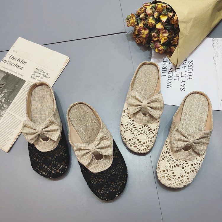 Bow Mules Cutout Round Toe