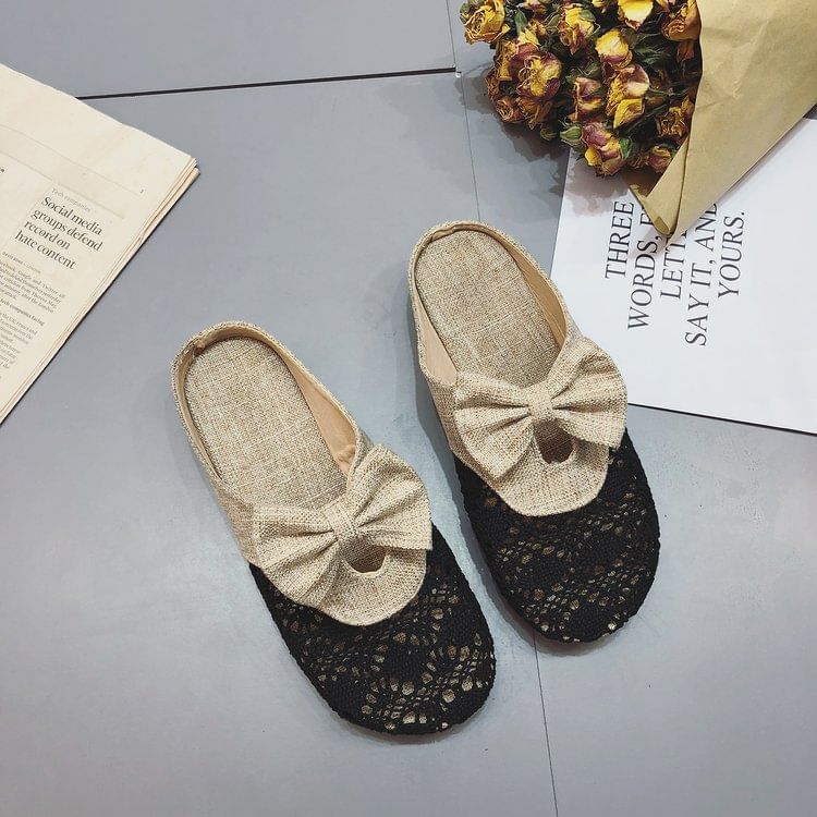 Bow Mules Cutout Round Toe