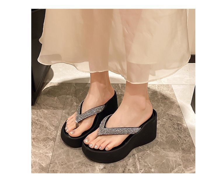 Flip-Flops Rhinestone Wedge Heel Platform